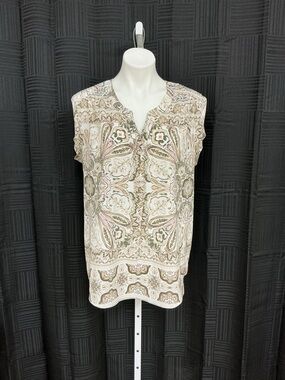croft & barrow Cream Paisley Cap-Sleeve Tunic with Green Accents